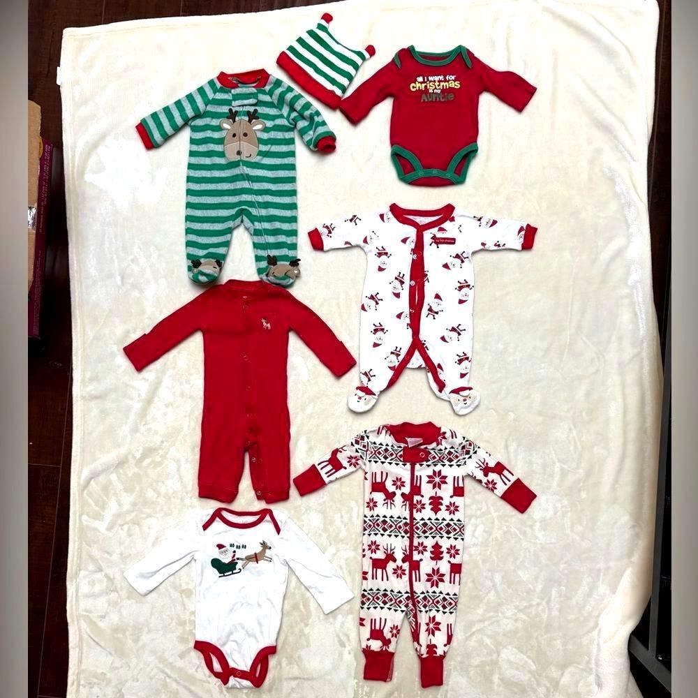 Hanna Andersson Carters Christmas Baby Sleeper Bundle Hat 7-Piece Lot Newborn 3M - Picture 1 of 7